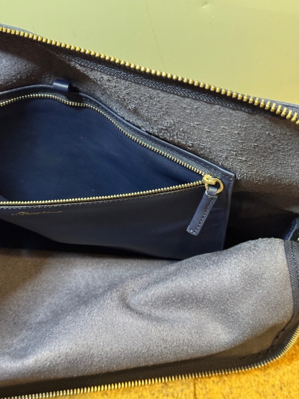 3.1 Phillip Lim Large Dark Blue Leather 31 Minute Portfolio Clutch Tote Bag - Picture 6 of 8